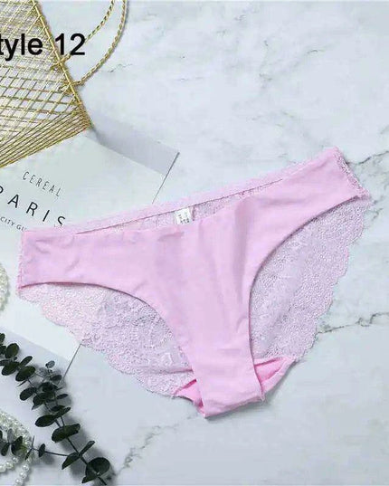 Women’s Leopard Print Lace Trim Seamless Cotton Panties - Breathable Ice Silk Lingerie