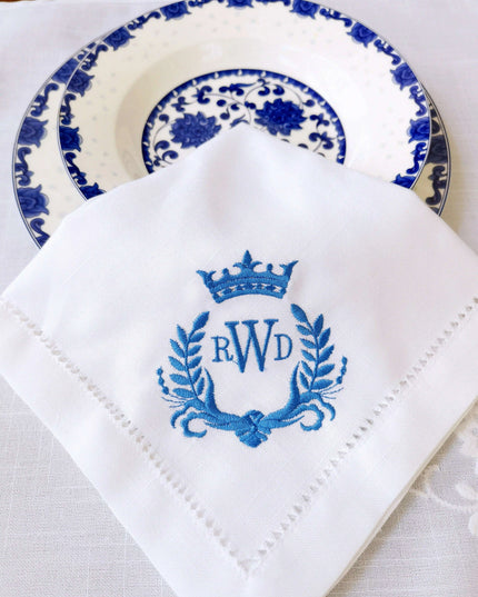 Personalized Regal Crown Linen Napkins - Elegant Wedding Table Decor Set
