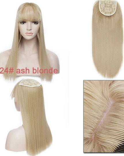 17-Inch Clip-In Synthetic Hair Topper with Silk Base and Bangs for Women