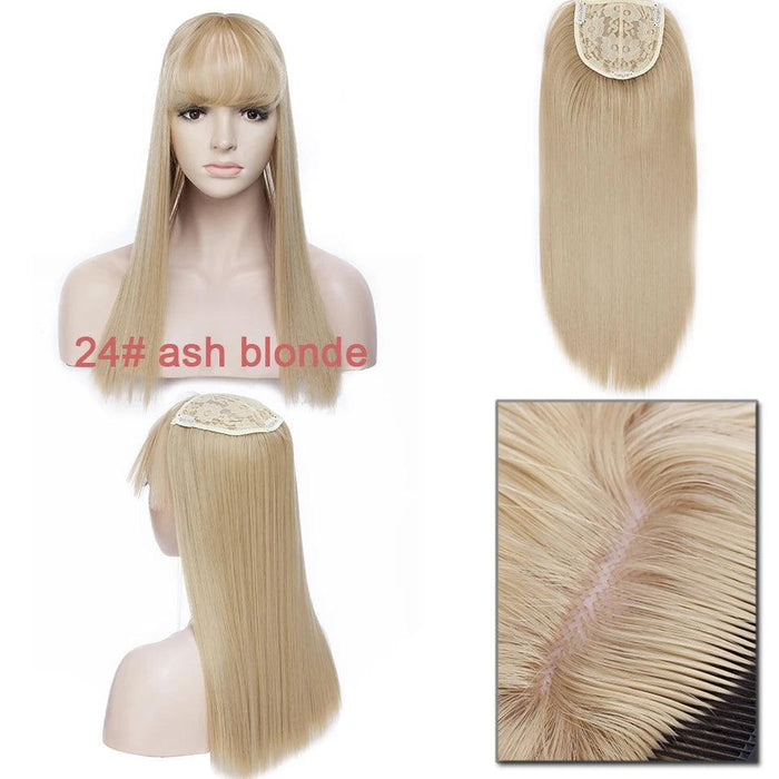 17-Inch Clip-In Synthetic Hair Topper with Silk Base and Bangs for Women