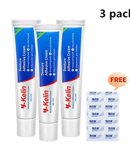 Y-Kelin Mint Flavored Denture Adhesive Cream - 120g (3 x 40g) - Reliable All-Day Secure Hold for Seniors