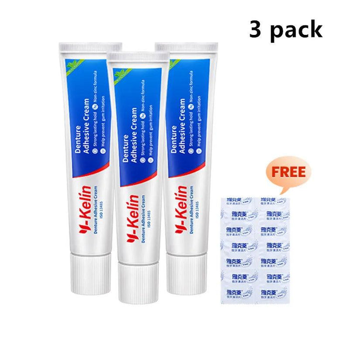 Y-Kelin Mint Flavored Denture Adhesive Cream - 120g (3 x 40g) - Reliable All-Day Secure Hold for Seniors
