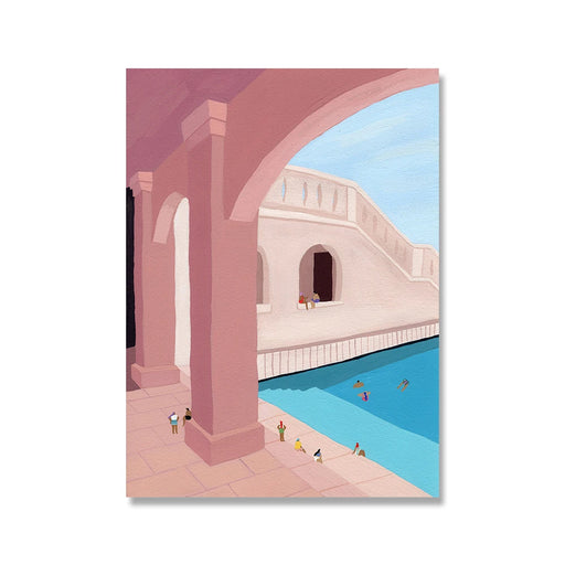 Coastal Pink Abstract Beach Pool Party Wall Art Canvas Print for Summer Living Room Decor