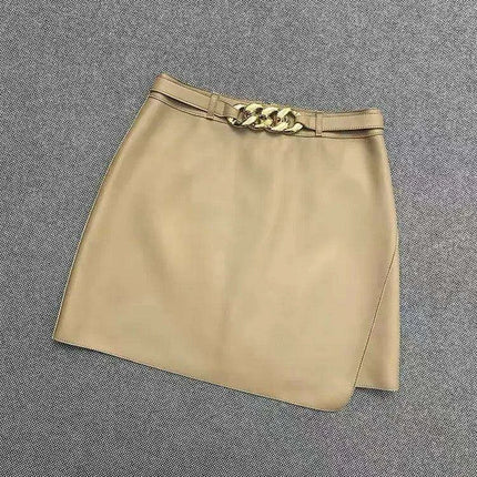 Chic High-Waist Real Leather Mini Skirt with Contemporary Flair