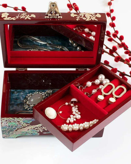 Elegant Mother of Pearl Jewelry Box with Mirror - Stylish Storage for Your Precious Gems