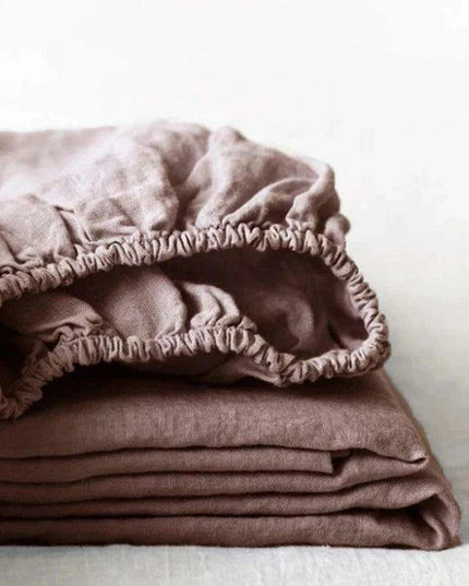 Serene Linen Fitted Sheet in Tranquil Sky Blue and Modern Purple Gray