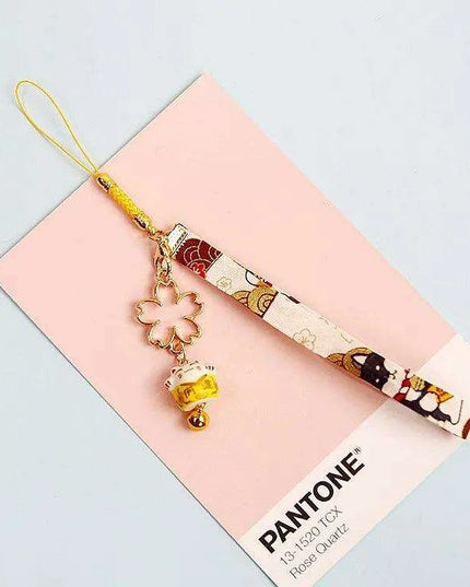 Kawaii Sakura Lucky Cat Keychain - Adorable Ceramic Charm for Good Fortune on Keys and Bags