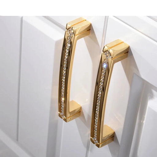 Diamond Crystal Drawer Pull Handles Set with Gold Finish and Czech Crystal Accents