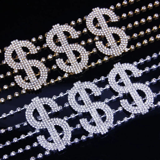 Sparkling Rhinestone Choker Necklace - Customized RICH Money Design, Crystal Oversized Letter