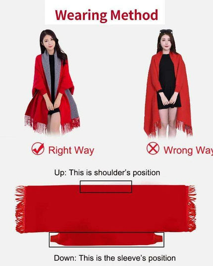 Elegant Black Tassel Poncho Scarf - Stylish Women's Winter Wrap for Warmth and Versatility