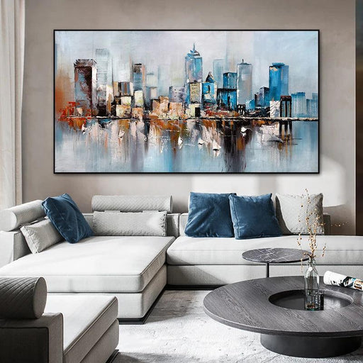 Cityscape Symphony: Abstract Urban Oil Painting Canvas for Contemporary Living Spaces