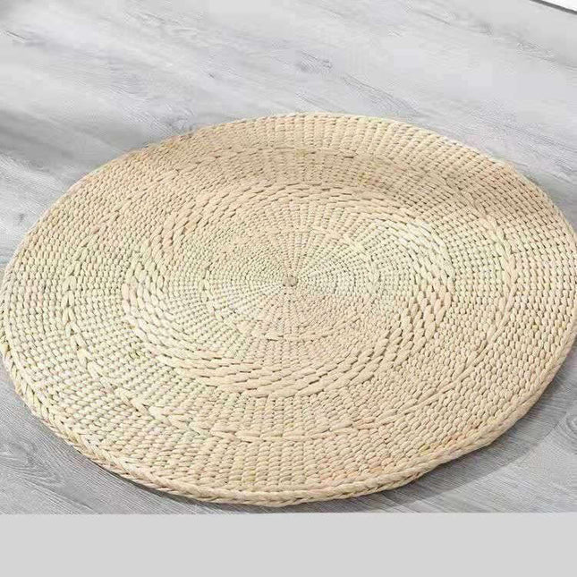 Sustainable Japanese Round Meditation Pouf with Eco-Friendly Straw Cover