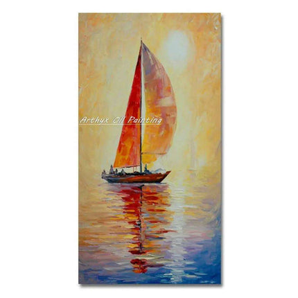 Abstract Boat Oil Painting: Large Handcrafted Artwork to Elevate Your Home's Aesthetic