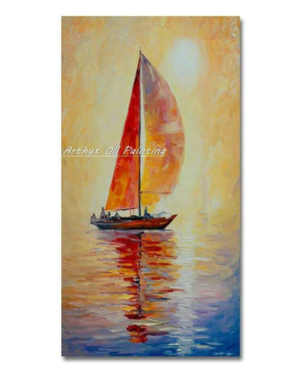 Abstract Boat Oil Painting: Large Handcrafted Artwork to Elevate Your Home's Aesthetic