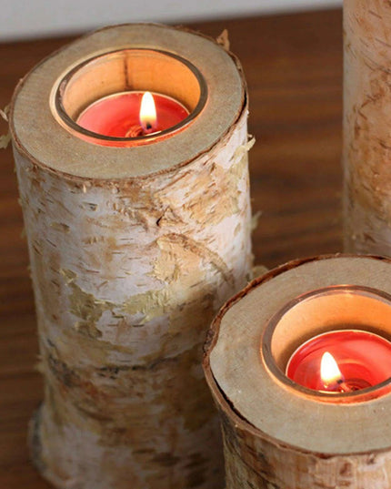 Rustic Birch Wood Tealight Candle Holder - Natural Decor for Home & Events