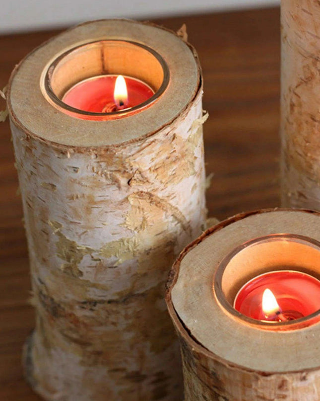 Rustic Birch Wood Tealight Candle Holder - Natural Decor for Home & Events