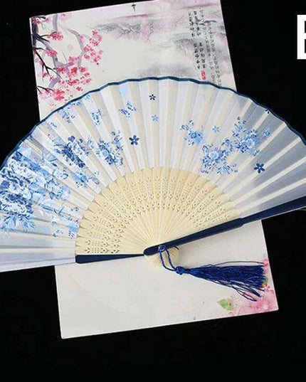 Elegant Vintage Chinese Silk Bamboo Folding Fan with Unique Designs
