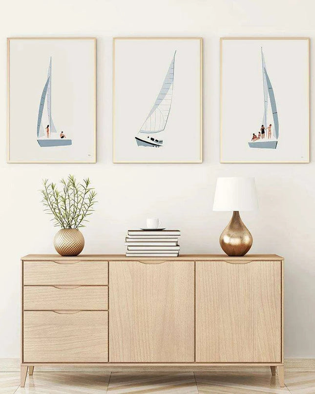 Serene Coastal Sailboat Canvas Art - Minimalist Nursery Decor for Calm Spaces