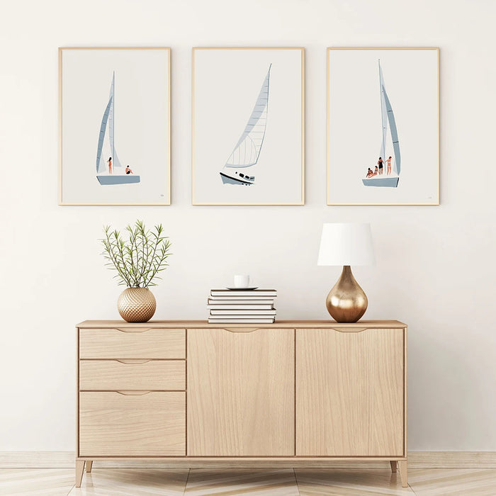 Serene Coastal Nursery Sailboat Canvas Print with Elegant Minimalist Style