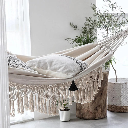 Boho Style Brazilian Macrame Fringed Deluxe Double Hammock - Premium Relaxation Experience