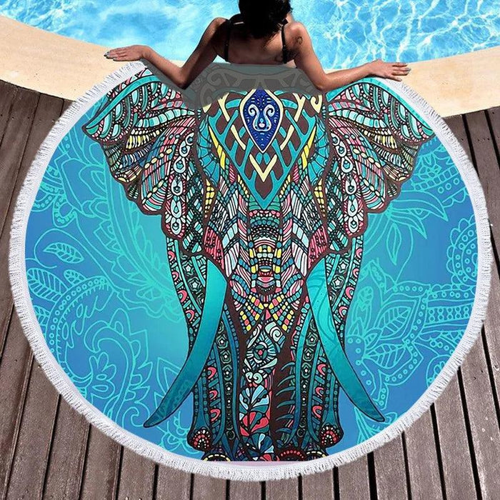 Bohemian Microfiber Beach Towel - 150CM Round Towel with Tassel