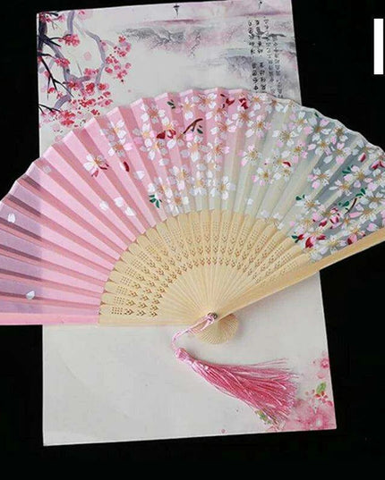 Elegant Vintage Chinese Silk Bamboo Folding Fan with Unique Designs