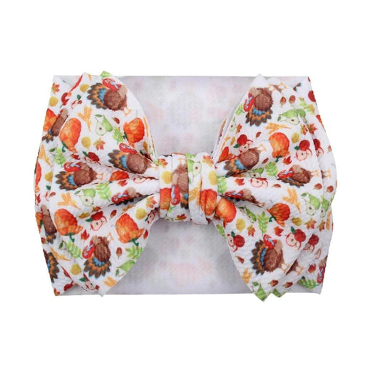 Turkey Print Hair Bow Headband for BABY Thanksgiving Celebration - Festive Turkey Printed Hair Accessory for Infant's Thanksgiving Outfit