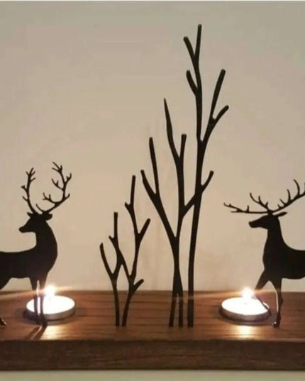 Elegant Artisan Wooden Candle Holder with Chic Metal Accents 1003