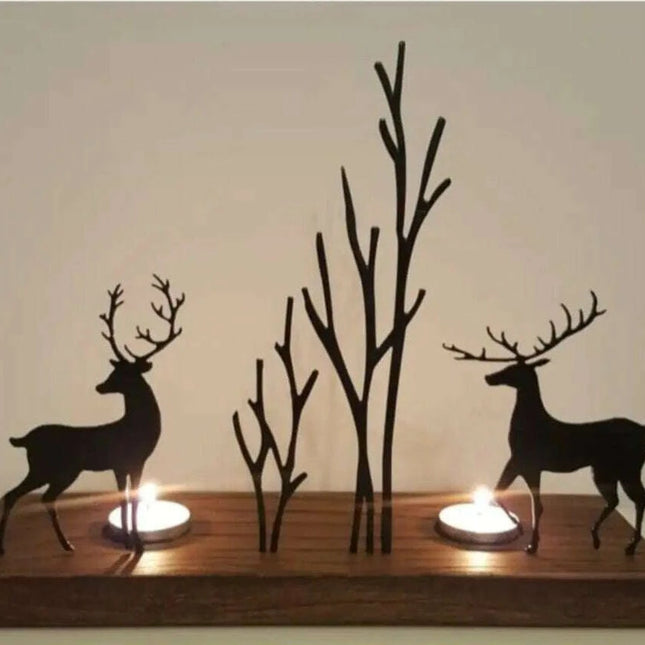 Elegant Artisan Wooden Candle Holder with Chic Metal Accents 1003