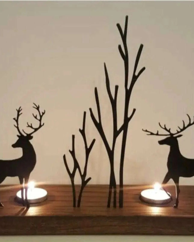 Elegant Artisan Wooden Candle Holder with Chic Metal Accents 1003