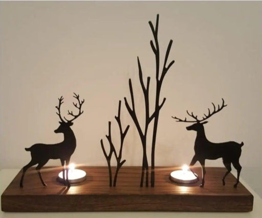 Elegant Artisan Wooden Candle Holder with Chic Metal Accents 1003