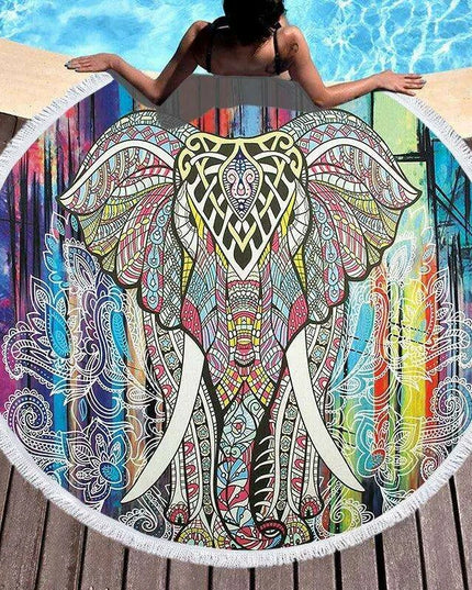 Bohemian Chic Round Microfiber Towel with Tassels - 150CM Luxe Beach Accessory