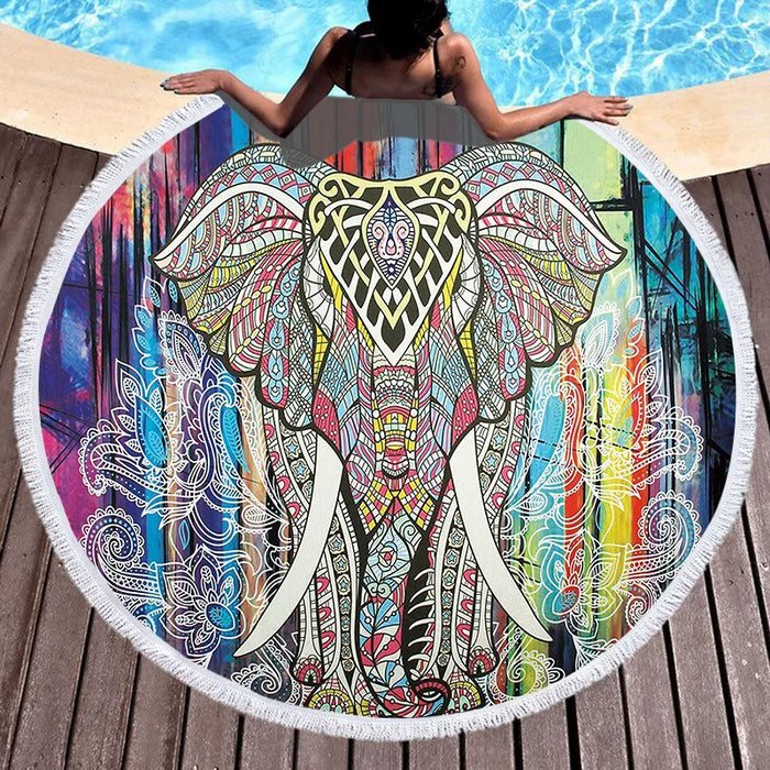 Bohemian Round Beach Towel with Tassel - Luxurious 150CM Microfiber Tapestry
