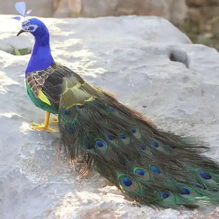 Realistic Foam & Feather Peacock Sculpture — 60cm