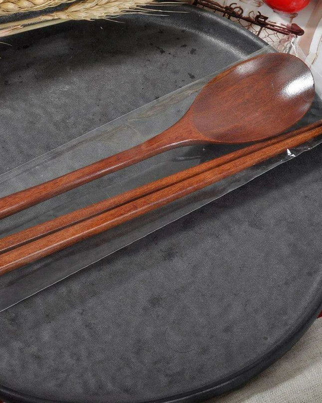 Elegant Japanese Wooden Sushi Cutlery Set with Reusable Chopsticks and Spoon