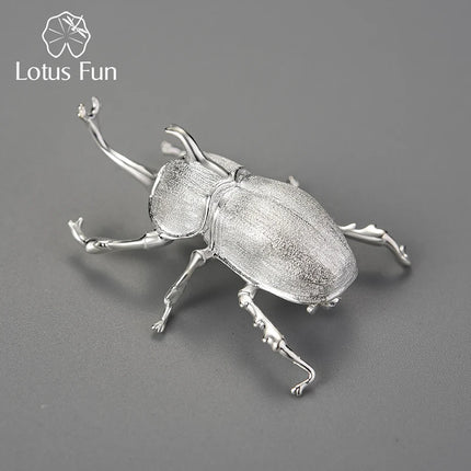 Lotus Fun 18K Gold Big Trypoxylus Dichotomus Brooch Pin, Sterling Silv