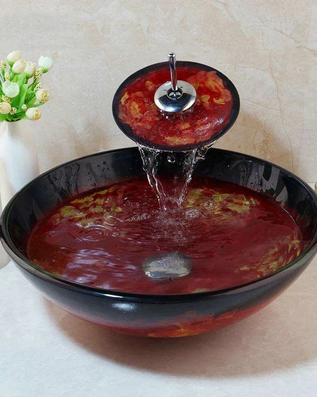 Contemporary European Glass Sink and Faucet Ensemble - A Luxurious Bathroom Statement