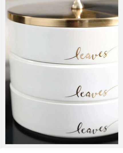 Elegant Ginkgo Leaf Ceramic Serving Tray with Stylish Metal Accents