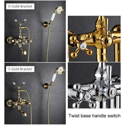 Luxurious Gold Brass Bathtub Faucet with Crystal Accents and Hand Shower