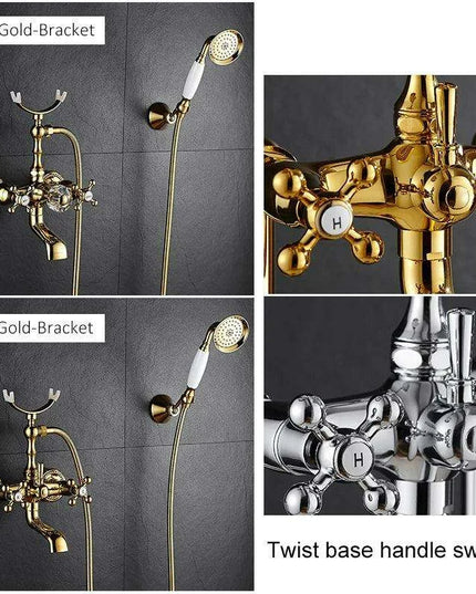 Luxurious Gold Brass Bathtub Faucet with Crystal Accents and Hand Shower
