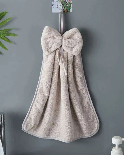 Elegant Bowknot Coral Velvet Hand Towels - Chic and Functional Home Essentials