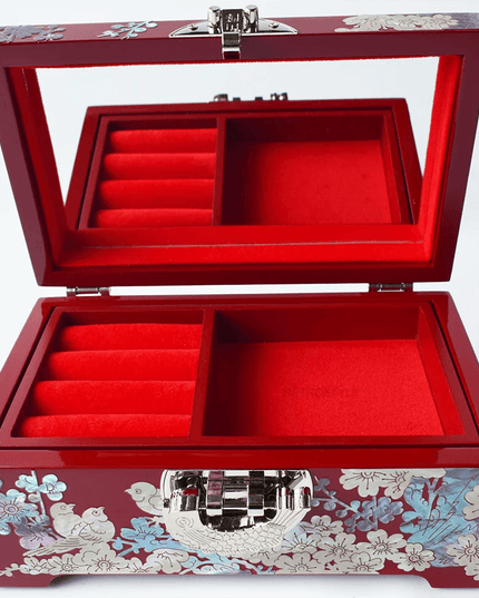 Artisan Crafted Abalone Jewelry Box with Lock and Integrated Mirror