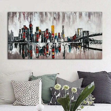 Abstract Urban Cityscape Hand-Painted Canvas Art - Contemporary Wall Decor Inspiration