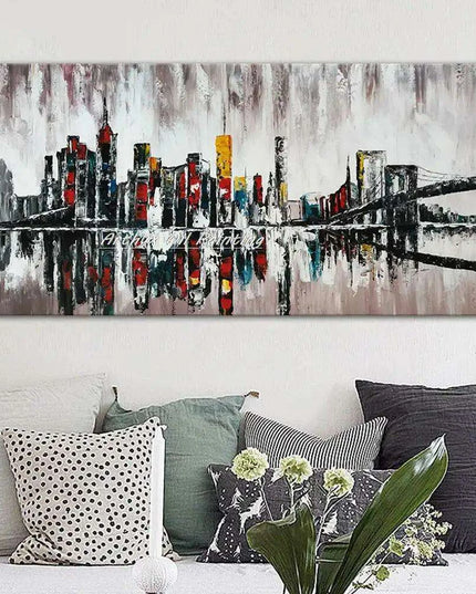 Abstract Urban Cityscape Hand-Painted Canvas Art - Contemporary Wall Decor Inspiration