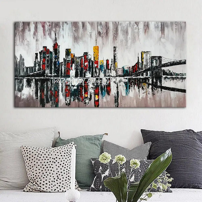 Urban Impressions Hand-Painted Abstract Cityscape Canvas Art - Contemporary Home Wall Decor