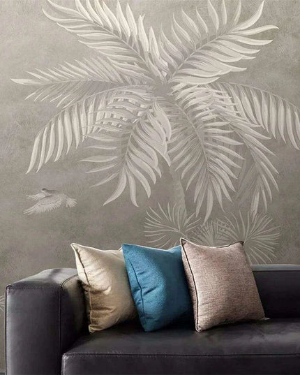 Elegant Monochrome 3D Banana Leaf Wallpaper for Stunning Home Interiors