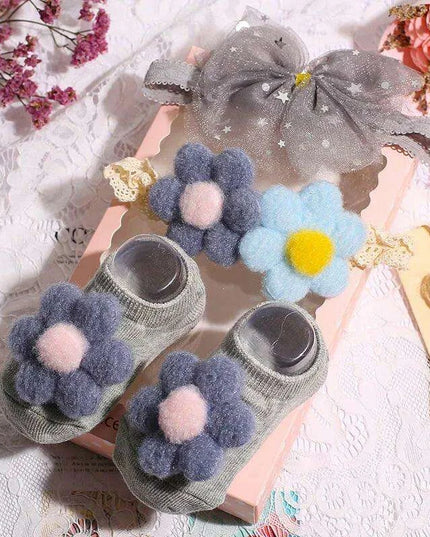 Adorable Polka Dot Bowknot Headband and Lace Flower Socks Ensemble for Stylish Little Ones
