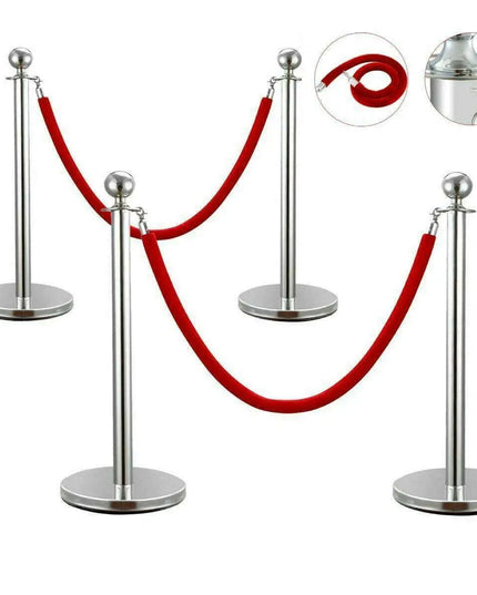 Elegant Gold Stainless Steel Stanchion Set with Red Velvet Rope & Secure Base for Event Management