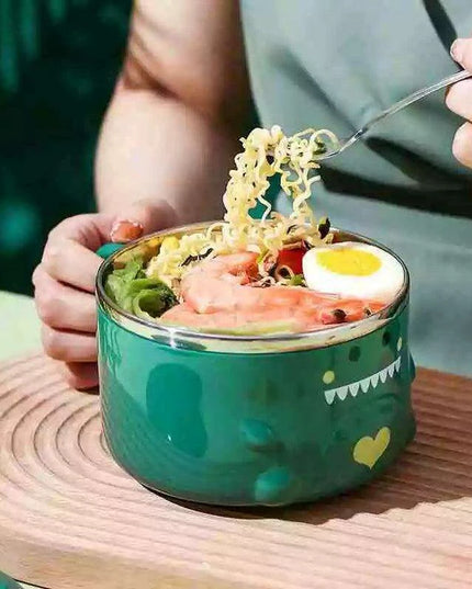 Dino-Themed Stainless Steel Lunch Bowl Set - Fun Meal Container for Kids