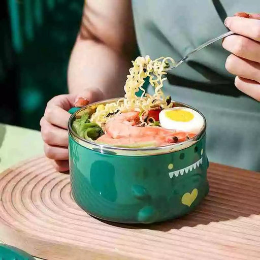 Dino-Themed Stainless Steel Lunch Bowl Set - Fun Meal Container for Kids